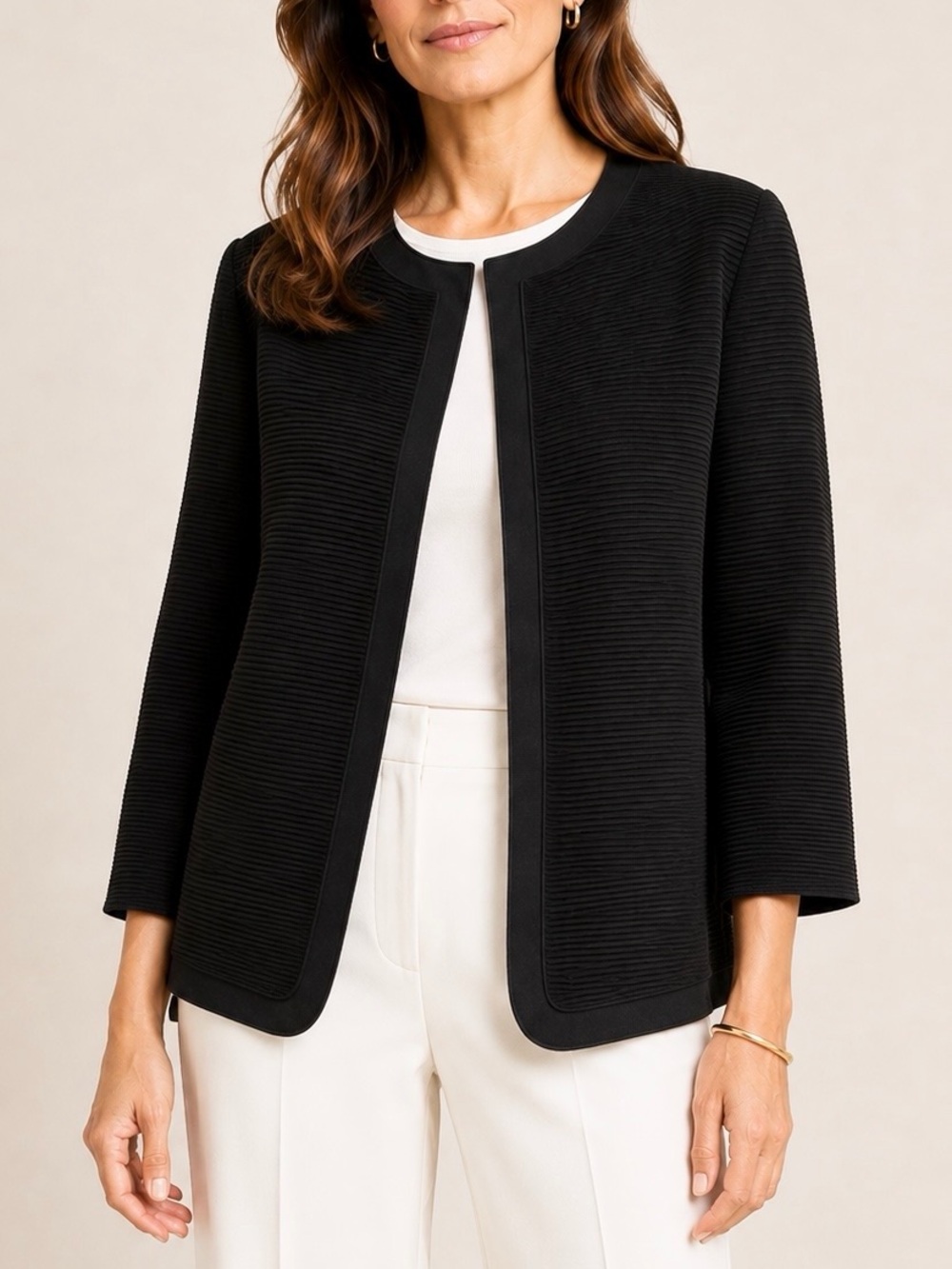 Giorgio Armani Rib Knit Wool Jacket Black Size 44 IT 8 US